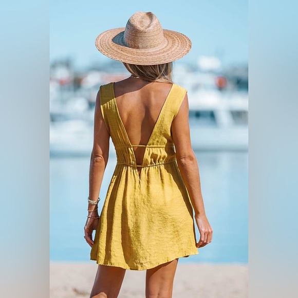 Cupshe Other - Cupshe Yellow Tie Front Cover Up Dress Open Back Size L